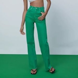 Barely worn Zara green straight wide leg high rise jeans